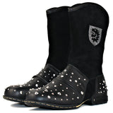 Wiipop Western Punk Genuine Leather High Top Ankle Boots With Rivets