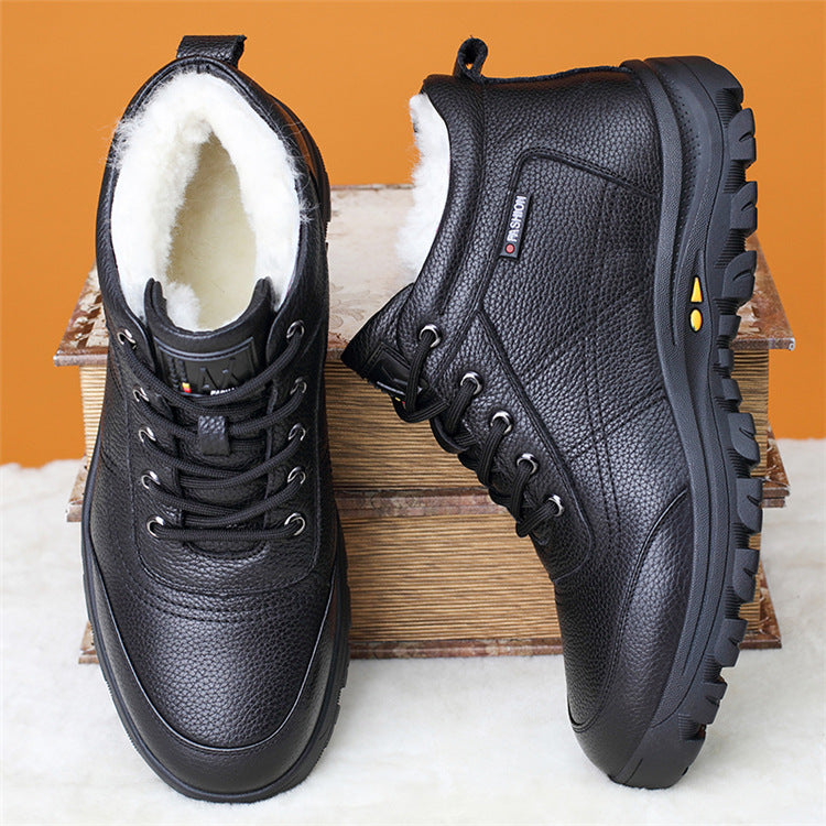 Lace-up Warm Velvet Casual Leather Shoes