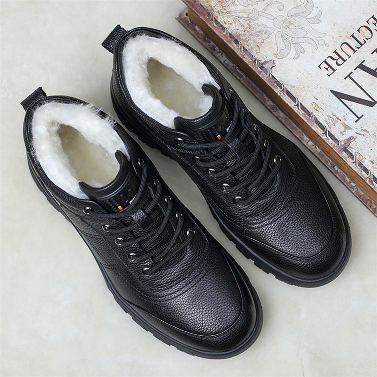 Lace-up Warm Velvet Casual Leather Shoes