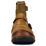 Wiipop Vintage Yellow Genuine Leather Motorcycle Boots