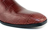 Leather Crocodile Prints Western Cowboy Boots with Side Zipper Belt Buckle Heel Dress Boots