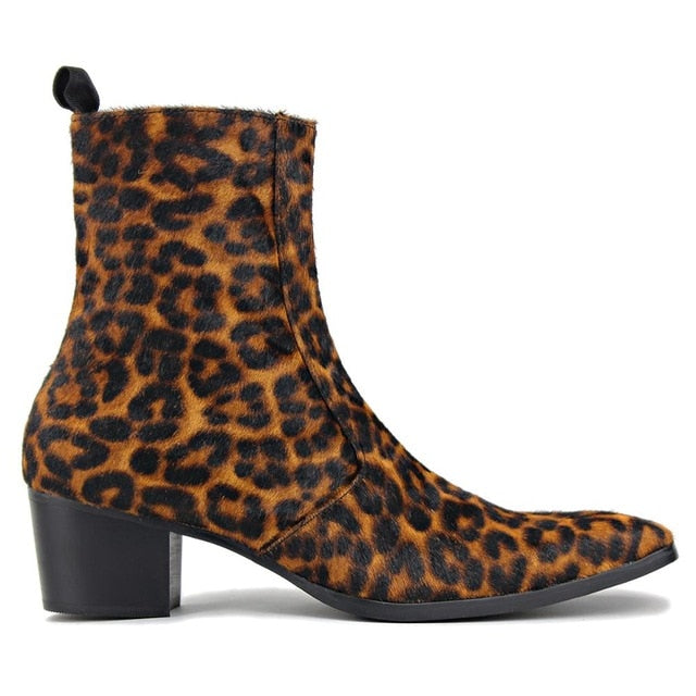 Men Genuine Leather Leopard Boots