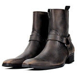 Leather Chukka Motorcycle Boots with Side Zipper Heel Retro Dress Boots