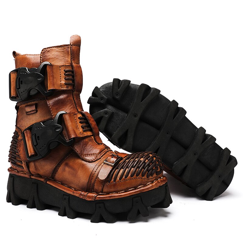 Genuine Leather Men Motorcycle Punk Boots