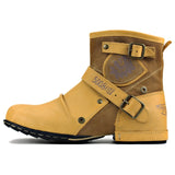 Yellow Genuine Leather Motorcycle Ankle Boots 5008-1-Q